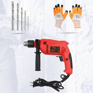 Hillgrove HGCM60M3 700W Power Drill Machine with Gloves and 5Pcs HSS Drill Bits for Making Holes in Me...