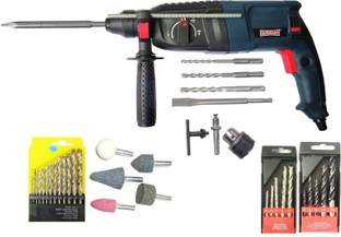 DUMDAAR DM26 1250W 26mm hammer drill with SDS drill bits and accessories 5pc masonry Rotary Hammer Dri...