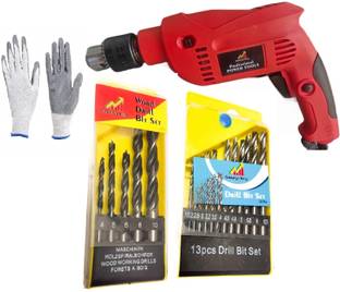 Gadariya King 900 W Impact drill machine 13 Pcs with HSS for 5 pcd wood bit set Gloves Impact Driver