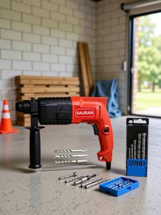 Sauran 20mm Heavy Duty Hammer With Drill chuck Set, 5pcs drill bit for concrete and 3 Masnory hammer b...