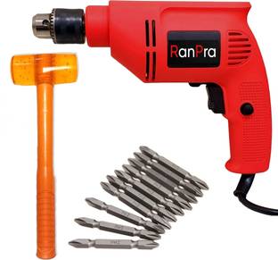 RanPra 10MM DRILL MACHINE (FORWARD REVERSE FUNTION) WITH 10PCS SCREWDRIVER BIT & HAMMER 5pcs Drill bit...