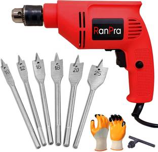 RanPra 10MM DRILL MACHINE FORWARD & REVERSE FUNCTION | 6PCS FLAT WOOD DRILL BIT | 10 MM DRILL MACHINE ...