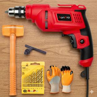 RanPra Pro-Series 10mm Heavy-Duty Reversible Impact Drill Kit | 13-Piece Bit Set | Rubber Mallet | Imp...