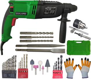 DUMDAAR 6 Month Warranty Machine with 5pc bit 5pc Mounted stone and 13mm drill chuck & Adaptor 13pc HSS 5pc Masonry 5pc Wood with Gloves Rotary Hammer Drill