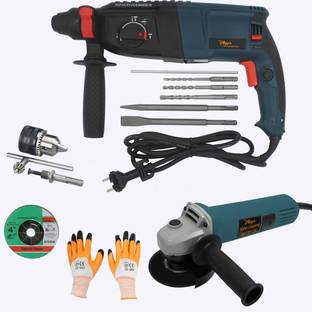 Hillgrove HGCM1365M1 1200W 100% Copper Winding 26mm Rotary Hammer Impact Gun Chipping HGCM1365M1 Hammering Drilling Breaker Drill Machine Kit Set with Angle Grinder Rotary Hammer Drill
