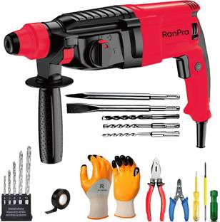 RanPra 26MM ROTARY HAMMER DRILL WITH HANDTOOL SET & SAFETY GLOVES 100% copper winding 26 mm hammer dri...