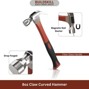 BUILDSKILL BCH08FB 450 Gram hammer | fibreglass handle | claw & flat head | magnetic nail starter| Curved Claw Hammer
