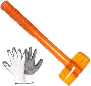 FLAMINGO ENTERPRISE Comfortable Grip Handle Soft Face Hammer for Tiles Rubber Mallet Hammer and gloves with Rubber Round Head Mallet