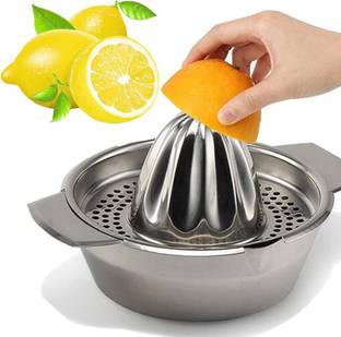 SHIYON Steel Lemon Orange Citrus Squeezer Handheld Press Juicer with Bowl and Strainer. Hand Juicer