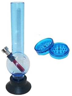 MFTONLINE Acrylic Blue Bong Shooter with Herb Crusher Grinder Hand Muller Grinder