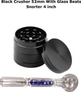 LEAHANA Black Crusher 52 mm with beat Glass Snorters 4 Inch Hand Muller Grinder