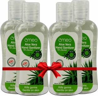 Omeo Aloe Vera Gel Based Antibacterial Rinse-free-(100PK4), 70% Isopropyl Alcohol Hand Sanitizer Bottle