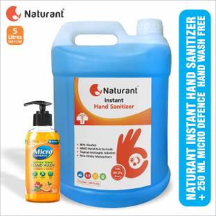 नतुरंत WHO फॉर्मूला 80% इथेनॉल IP सैनिटाइज़र + 250ml एंटीबैक्टीरियल हैंड वॉश कॉम्बो के साथ हैंड सैनिटाइज़र हैंड सैनिटाइज़र कैन