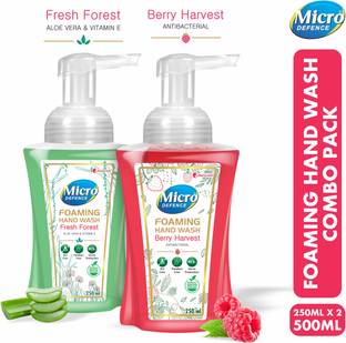 MicroDefence Foaming Handwash Combo|Natural Tulsi,Neem,Aloe Vera,Vitamin E|SLS,Paraben Free Hand Wash Pump Dispenser