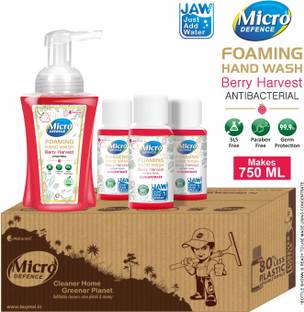MicroDefence Foaming Hand Wash AntiBac|SLS,Paraben & Soap Free|3x50ml Concentrate Makes 750ml Hand Wash Bottle + Refill
