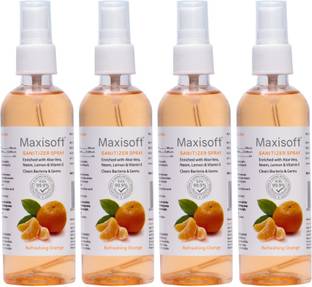 Maxisoft Sanitizer Spray (Orange) 120 ml | Aloe & Neem | Paraben Free Hand Sanitizer Bottle