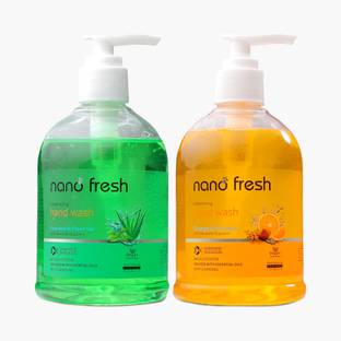 Nano Fresh Green Tea & Aloevera + Orange & Turmeric Hand Wash | Shea Butter & Glycerin Hand Wash Pump Dispenser
