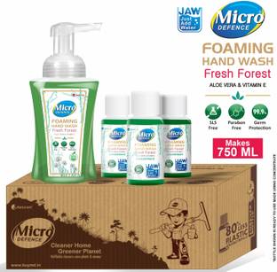 MicroDefence Foaming Hand Wash Fresh Forest|AloeVera|SLS,Paraben Free|3x50ml Conc makes 750ml Hand Wash Bottle