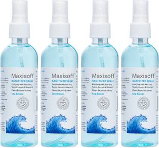 Maxisoft Sanitizer Spray (Sea Breeze) 120 ml | Aloe & Neem | Paraben Free Hand Sanitizer Bottle