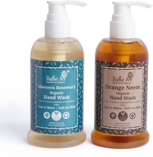 RUSTIC ART Organic Hand Wash| Natural Vegan| Non-Drying Hydrating | Orange Neem & Aloe Vera Rosemary Hand Wash Liquid -245 ml each Hand Wash Pump Dispenser
