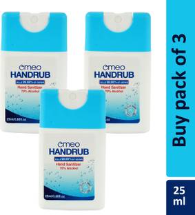 Omeo Instant Liquid Sanitizer Spray-(25PK3), 70% Alcohol, Rinse-free, Skin Friendly Hand Rub Bottle