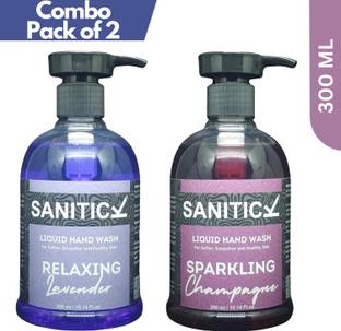 Sanitick Liquid Handwash - Relaxing Lavender & Sparkling Champagne | Combo Pack Hand Wash Bottle
