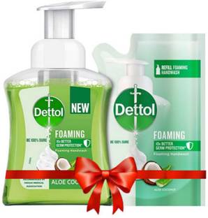Dettol Foaming Aloe Coconut 10* Better Germ Protection Hand Wash Bottle + Dispenser