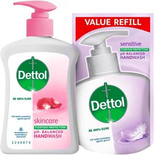Dettol Hand wash pump relief 200 ml with 175 ml skin care Hand Wash Bottle + Refill