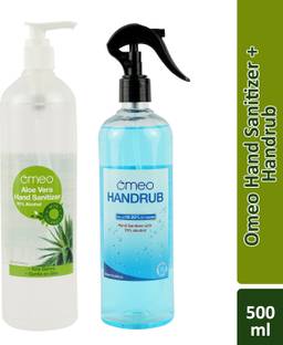Omeo COMBO PACK 500ML SANITIZER WITH 500ML HAND RUB (70% ALCOHOL (2 x 500 ML Hand Sanitizer Pump Dispenser