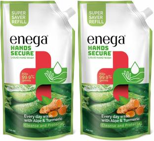 enega Hand Secure Liquid Hand Wash With Aloe&Turmeric Refill-750ML(Pack of 2) Hand Wash Refill Pouch