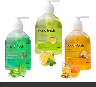 Nano Fresh GreenTea & Aloevera + Yuzu & mint+ Orange & turmeric blended with shea Butter Hand Wash Pump Dispenser
