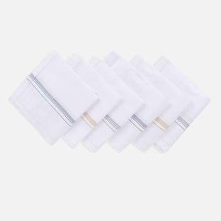 SARTHAK GLOBAL Handkerchief White Colorfully Line Hankey Set Of 6 pcs ["White"] Handkerchief