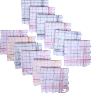 HOMESTIC Handkerchiefs|Check Cutwork Cotton Hankies for Woman|Girls|Set of 12|White ["White"] Handkerchief