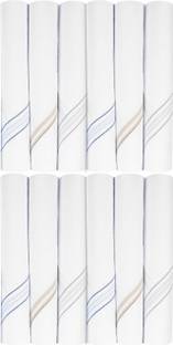 KUBER INDUSTRIES Lining Design 100% Cotton Premium Collection HAndkerchiefs Hanky For Men, Set of 12 (White) ["Multicolor"] Handkerchief