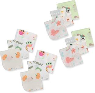 Mookoo Muslin Wash Cloth For NewBorn Baby(Tractor-Bat,Train-Pumpkin,Butterfly-Owl) ["White","Green","Light Blue","Brown","Pink"] Handkerchief