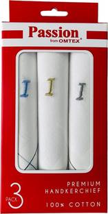 PASSION FROM OMTEX Men's Initial Alphabet Monogram (I) Embroidery 100% Pure Cotton Handkerchief ["WHITE WITH EMBROIDARY & COLORED BORDER"] Handkerchief