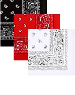 RAIMO Cotton Paisley Printed Cowboy Bandanas (Free Size) (PACK OF 3) ["Black","White","Red"] Handkerchief