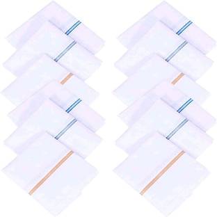 JSR Set of 12 pcs Premium Quality Hankies for Men's/ Boy's Pure Cotton White Colour With Border Hankies/ Hanky/ Handkerchief ["White"] Handkerchief