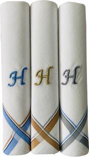 PASSION FROM OMTEX Men's Initial H Alphabet Monogram ["White With Embroidary & Colored Border"] Handkerchief
