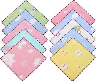 Mumslap 100%Cotton Muslin Baby FaceTowels|BurpCloth|WashCloth|Safe on Kids'SensitiveSkin ["Multicolor"] Handkerchief