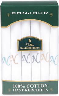 BONJOUR Men's embroidered initial cotton handkerchief-N ["White"] Handkerchief