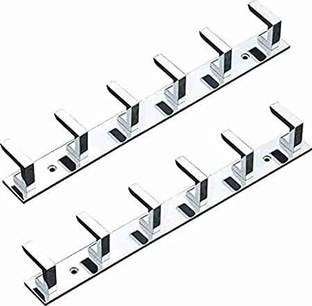 LAPRIK (Pack of 2) L Tone 6 Hook Wall Hanger Cloth Hanger/Door Hanger/Key Holder/ Hook Rail Hanger for Clothes,Keys,Towel(Pack of 2) Door Hanger