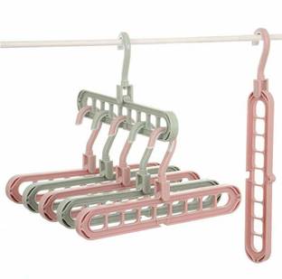 SUKHAD Space Saving Hanger for Clothes, Multi-Functional 9-Holes Innovative Design with 360 Degree Rotating Hook, Multi Color Plastic Shirt Pack of 6 Hangers For  Shirt