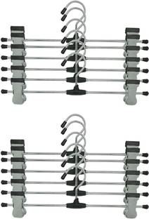Mahek SS12-CLP-12PC Stainless Steel Hangers| Metal Adjustable Non Slip Clips | Space Saving Swivel Hook | Cloths Pants Skirt Children Shorts Hanger | Slack Jacket Dress Shirt Clothes Scarf Saree Coat Steel Trousers Pack of 12 Hangers For  Trousers