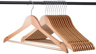 HKC HOUSE Wooden Garments Clothes Hanger Non-Slip Bar Precisely Cut Notch 360 Degree Hook Wooden Shirt Pack of 12 Hangers For  Shirt