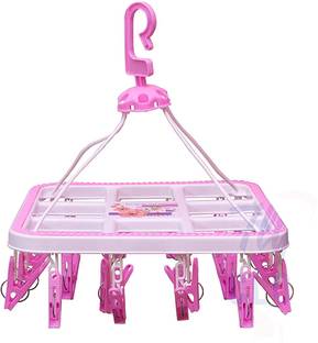 Urbanware Cloth Drying Stand Hanger with 24 Clips/pegs, Baby Clothes Hanger Stand, Plastic Dress Hanger For  Dress