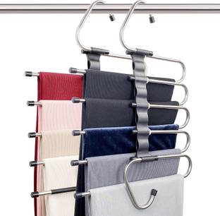 TEX-RO (Pack of 4) 5 in 1 Stainless Steel Foldable Hanger for Clothes Multilayer Hanger Steel Saree Pack of 4 Hangers For  Saree