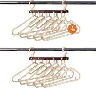 KUBER INDUSTRIES Pack of 2 Foldable 5 in 1 Plastic Cloth Hangers for Wardrobe | Brown & Cream Plastic Dress Pack of 2 Hangers For  Dress