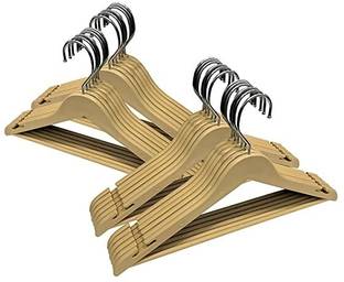 PPJ PREMIUM WOODEN LOOK-ALIKE PLASTIC CLOTHES HANGERS Plastic Shirt Pack of 6 Hangers For  Shirt