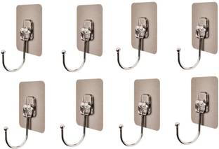 HEYMAK 8PC Adhesive Heavy Duty Sticky Stainless Steel Hooks,Hanging Capacity 10KG Max Door Hanger